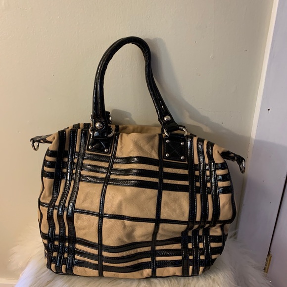 Badgley Mischka Handbag Purse Black Tan Leather - Picture 9 of 12